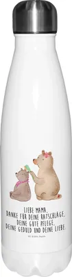 Produktbild von Mr. & Mrs. Panda Wasserflasche Bär Kind - Weiß - Geschenk, Trinkflasche, Muttertag, Familie, Mama, Thermos, Vatertag, Thermo-Trinkflasche, Thermosflasche, trinkflaschen