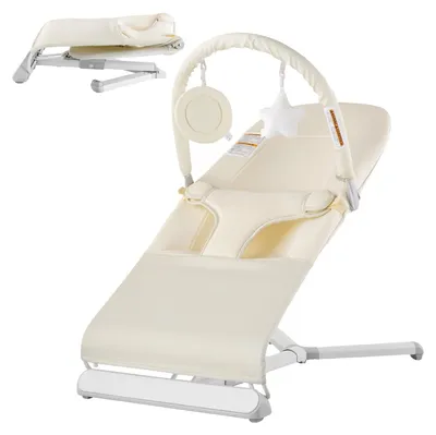 Productafbeelding van VEVOR Babyledikant, inklapbare babywieg voor pasgeborenen met twee standen en een draaibare speelstang, lichtgewicht babyzitje, beige