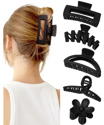 Image de Pinces à cheveux mates Set Femmes 5 pièces - Grandes pinces à cheveux Épais Plume métallique