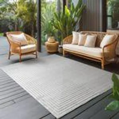 Produktbild von Outdoor Teppich wetterfest, Wohnzimmer, Schlafzimmer, Garten, Balkon, Kurzflor Hoch Tief, weich & waschbar, Größe: 120 x 170 cm, Farbe: Silber-2