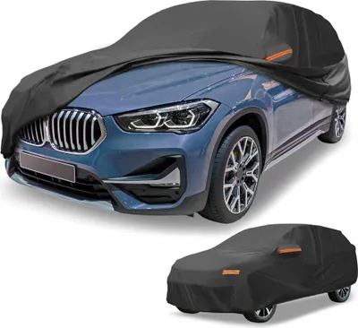 Produktbild von 1 Stk. Universal Autoabdeckung Wasserdicht Alle Wetter Sonnenschutz Regenschutz Vollständige Außenabdeckung Aluminiumfolie Baumwolle Schwarz für SUV Länge 191" bis 200"