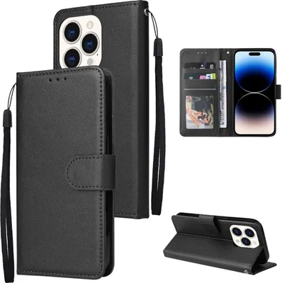 Produktbild von Mobigear Wallet iPhone 14 Pro Hülle Klapphülle Geldbörse - Schwarz