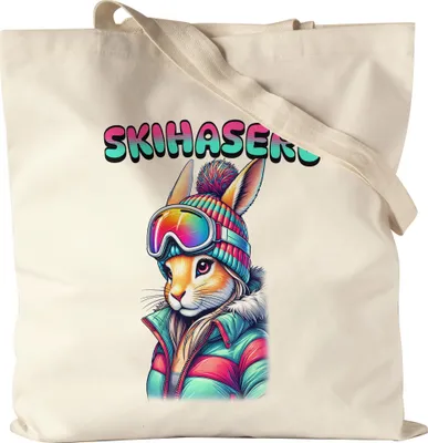 Produktbild von Skihaserl Jutebeutel Ski Winter Hase Alpenlustig Retro