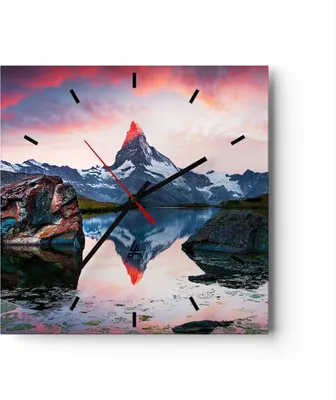 Produktbild von Wanduhr - Quadrat - Glasuhr - Berge Felsen Wasser - 30x30cm - Schleichendes Uhrwerk - Lautlos - zum Aufhängen bereit - Dekoration Modern - Wanddekoration aus Glas - C3AC30x30-3892