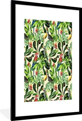 Produktbild von MuchoWow® MuchoWow® Gerahmtes Poster Blumen - Vogel - Blätter 60x90 cm - Poster mit zchwarzem Bilderrahmen - Dekoration - Wandposter Wohnzimmer - Hochwertig