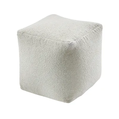 Produktbild von Kobolo Sitzpouf Pouf Sitzwüfel Hocker - LOTUS - aus Wolle - mit Muster in Boucleoptik - weiß - Sitzhocker Sitzsack Fußhocker Würfel Sitzkissen vegan