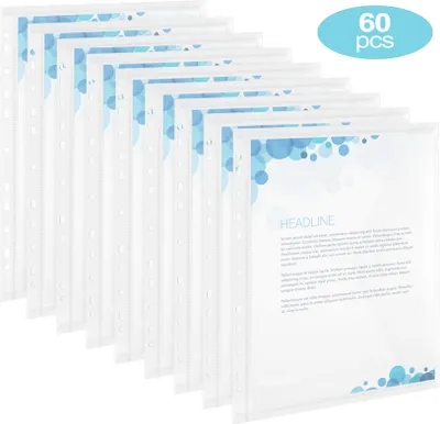 Produktbild von 60 Stück Dokumententaschen A4, Dokumentenmappe A4 Transparent mit Druckknopf, Klarsichthüllen A4 für Papier, Quittungen, Hausaufgaben, Schulbüro, Dokument Organisieren