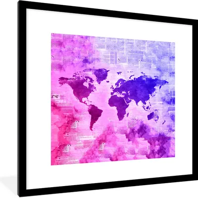 Produktbild von MuchoWow® MuchoWow® Gerahmtes Poster Weltkarte - Zeitungen - Farben 40x40 cm - Poster mit zchwarzem Bilderrahmen - Poster - Plakat im Rahmen