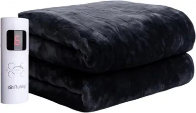 Immagine prodotto di Ruhhy 26202: Coperta elettrica riscaldante con controllo della temperatura, dimensioni 180 x 130 cm, colore nero