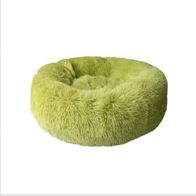 Image de Lit pour chien, forme ronde, lavable, en peluche, forme de beignet, couleur verte, dimensions : 80 cm