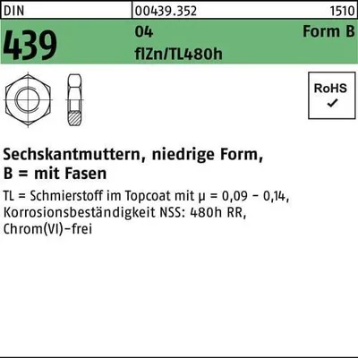 Produktbild von Reyher  Sechskantmuttern DIN 439 04 BM 20 flZn (50 Stück)