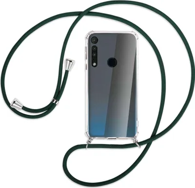 Produktbild von Handykette Backcover-Schutzhülle mit Band (Metall silberfarben) für Motorola One Macro - dunkelgrün