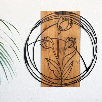 Obrázok produktu pre Wallity, dekoratívny nástenný doplnok z dreva, 55 x 57,5 cm, čierna a orechová farba | 100 % kov (1,2 mm) a 100 % drevený rám (3 cm) | Štýlový a funkčný doplnok do každej domácnosti.