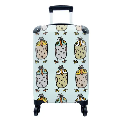 Produktbild von MuchoWow® Koffer Handgepäck Trolley Rollkoffer Kleine Reisekoffer mit 4 Rollen - Muster - Eule - Blau - Cabin Size < 55x40x23 cm & 55x40x20 cm - Fotokoffer - Kabinenkoffer - Boardgepäck - Reise-Box - Reisekoffer - Reisegepäck - Koffer mit Bild - Trolley für Kinder