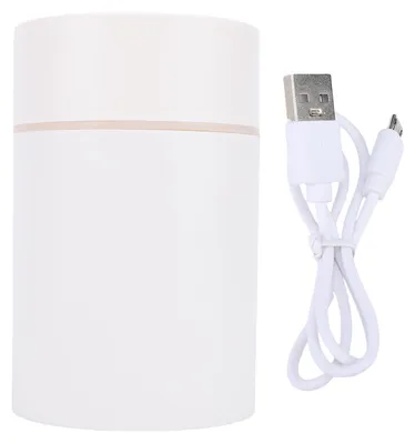 Obrázek produktu pro Zvlhčovač vzduchu s 2 režimy mlhování, LED osvětlením, objemem 300 ml, napájený přes USB, vhodný do kanceláře, ložnice, auta, bílá barva