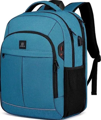 Image de Sac à dos pour ordinateur portable Unyqoos® 17,3 pouces – Approuvé par la TSA, sac à dos étanche pour le travail et les voyages, avec compartiment rembourré pour ordinateur portable, port USB, protection anti-vol, couleur bleu