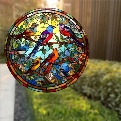Produktbild von GKA Fensterbild bunte Vögel 18 cm Sonnenfänger Lichtfänger tolle Lichteffekte Fensteraufkleber selbstklebend ablösbar wiederverwendbar
