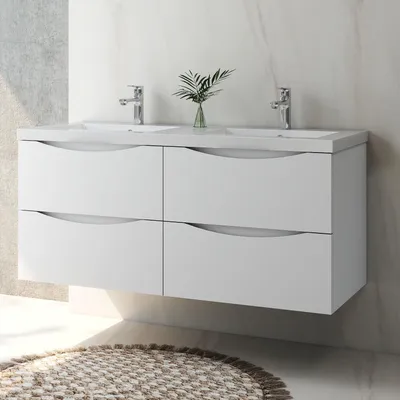 Produktbild von Badmöbel Set 120 cm Smiley Weiß Waschbecken mit Unterschrank Hängeschrank Softclose
