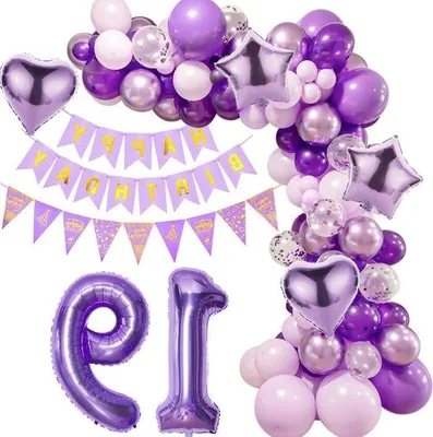 Immagine prodotto di Decorazioni di compleanno viola per una ragazza di 19 anni: ghirlanda di palloncini viola