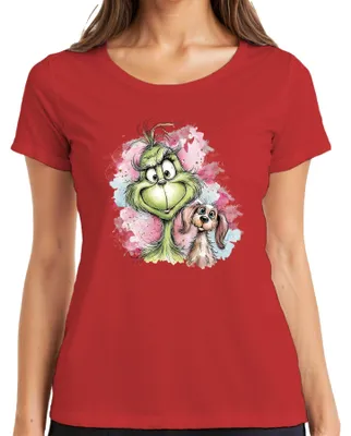 Produktbild von Grinch Weihnachten Hund lustig Geschenk Vintage Cartoon Damen T-Shirt, Rot, XXL