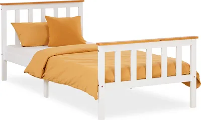 Produktbild von Homestyle4u Kinderbett 90x200 mit Lattenrost Weiß Natur Jugendbett HolzbettKopf- und Fußteil