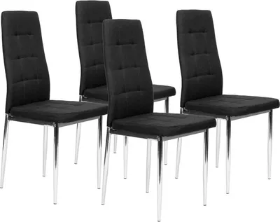 Obrázek produktu pro ModernHome KW01 Sada 4 jídelních židlí, chromové nohy, černá