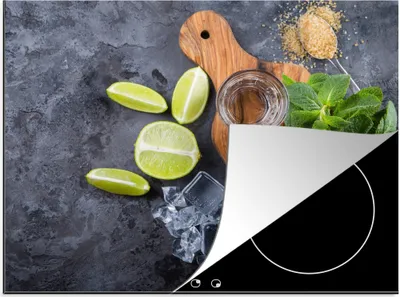 Produktbild von KitchenYeah© Herdabdeckplatte Schneidebrett - Glas - Obst - Zitrone , 58x51cm, Küche Deko, Glaskeramikkochfeld Herdabdeckung, Abdeckplatte fùr Kochfeld