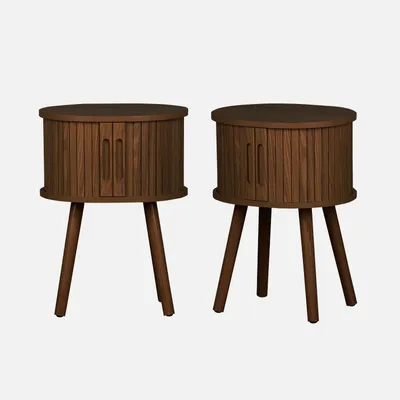 Immagine prodotto di Set 2 comodini scandinavi decorazione legno 2 ante scorrevoli , Noce