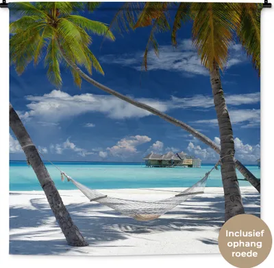 Produktbild von MuchoWow® Wandteppich Wandbehang Strand - Sommer - Hängematte 120x120 cm Tapisserie Dekoration Wandtuch - Modern - Baumwollgewebe