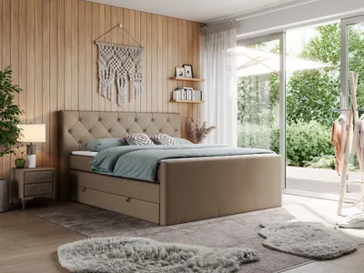 Produktbild von Doppelbett mit Multipocket-Matratze und Topper, boxspringbett mit Bettkästen - KING VELEN - 200x200cm - Braun - H3