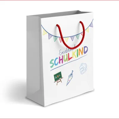 Produktbild von itenga Papiertragetasche mit Kordel Endlich Schulkind WEISS Geschenktüte zum Schulanfang
