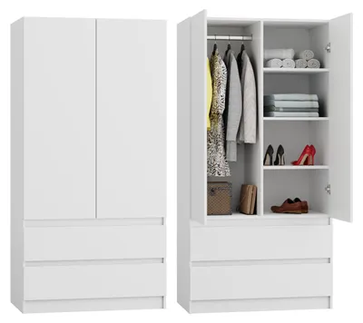 Produktbild von Kleiderschrank - Weiß - 90x50x180cm - 2 Schubladen - Modern - Tip-on