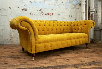 Produktbild von Samt Couch Wohnlandschaft Garnitur Design Modern Sofas Sofa 3 Sitzer Sitz Gelbe