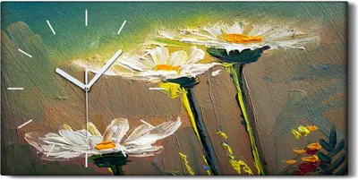 Produktbild von Wandbild Leinwand Bilder mit Uhr Geräuschlos 60x30 Natur Blumen Margeriten - weiße Hände