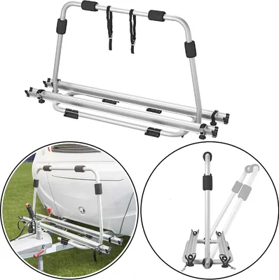 Produktbild von Deichsel Fahrradträger Silber bis 40kg – Wohnwagendeichsel 5,1kg Fahrradheckträger Wohnwagen 2 Fahrräder 126x70x32cm