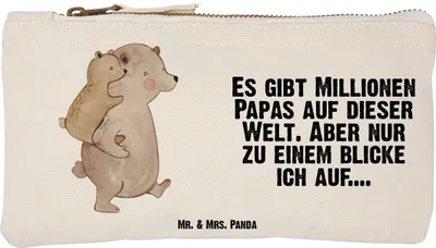 Produktbild von Mr. & Mrs. Panda Waschbeutel Papa Bär Größe S Klein - Weiß - Geschenk, Pouch, Vatertag, Kulturtasche, Geburtstag, Federtasche, Make-Up Tasche, Kosmetiktasche, Muttertag