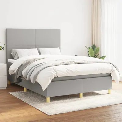 Produktbild von [Home] Boxspringbett mit Matratze Hellgrau 140x200 cm Stoff , Neue Mode 2024 im häuslichen Leben