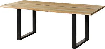 Image de MASSIVMOEBEL24 | Table à manger en bois de manguier 220x100x76 naturel laqué / Epoxy noir, pieds en U anthracite mat EPOXY