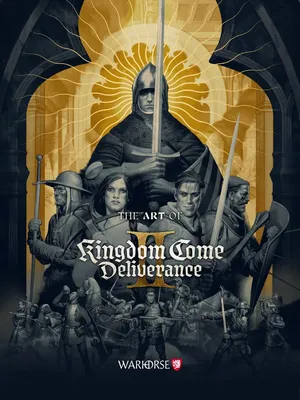 The cover art for "The Art of Kingdom Come: Deliverance II" book, featuring characters from the game and a stylized background.