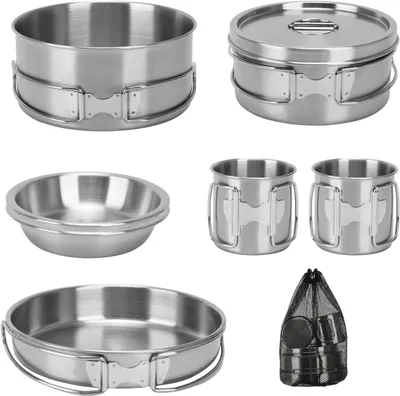 Produktbild von Camping Kochset 8-teilig, 304 Edelstahl, 900 g, für Camping