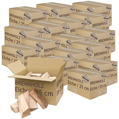 Produktbild von Brennholz Kaminholz Holz Eiche 5-500 kg Für Ofen und Kamin Kaminofen Feuerschale Grill Feuerholz Holzscheite Wood 25 cm kammergetrocknet flameup, Menge:500 kg (1.03€/kg)