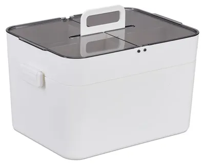 Obrázek produktu pro Lékárnička prázdná - 5 přihrádek - 2 patra - Bílá a šedá - 22 x 28,5 x 21,5 cm