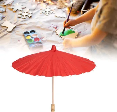 Zdjęcie produktu dla Biały, niebedrukowany papierowy parasol, kolorowy papierowy parasol dla dzieci do samodzielnego malowania i tworzenia (czerwony)