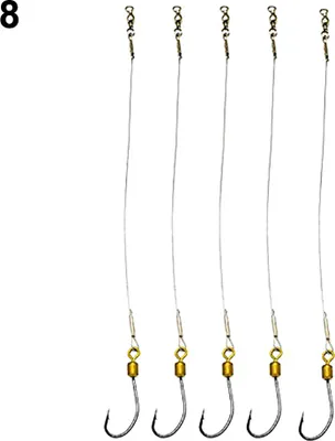 Produktbild von 5Pcs Anti-Bite Edelstahl Draht Leader Angelgeräte Haken Line Tackle Tool, Größe: 8