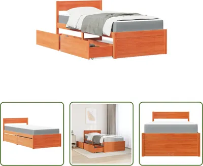 Produktbild von The Living Store Bett mit Schubladen und Matratze Wachsbraun 90x190 Massivholz