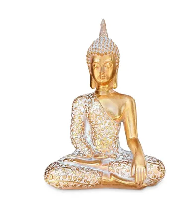 Produktbild von Buddha Statue Gold 30cm Dekofigur sitzend mit weißem Muster