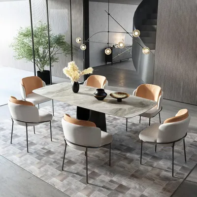 Image de Salle à manger Tables en marbre Ensemble de chaises Groupe Nouveau Design Table Chaises 7pcs