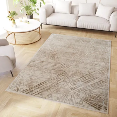 Image de Tapis Crystal Moderne Crème Marron Salon 250 x 350 cm