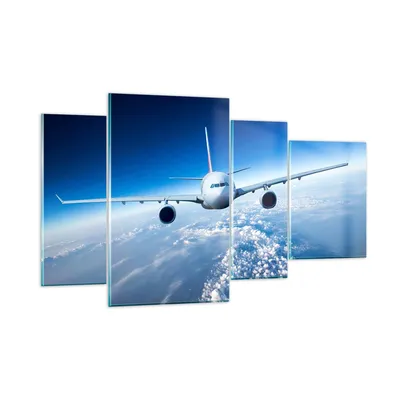 Produktbild von Bilder auf glas - Flugzeug himmel wolken flug - 120x70cm - Glasbilder - Wandbilder - Kunstdruck - zum Aufhängen bereit - Wanddekoration aus Glas - Glas Bilder - Wandbild auf Glas - GDL120x70-2723