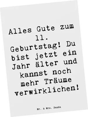 Produktbild von Mr. & Mrs. Panda Postkarte Spruch 11. Geburtstag - Weiß - Geschenk, Happy Birthday, Ansichtskarte, persönlich, bildkarte, Postkarten, einzelkarte, Geburtstagsgeschenk